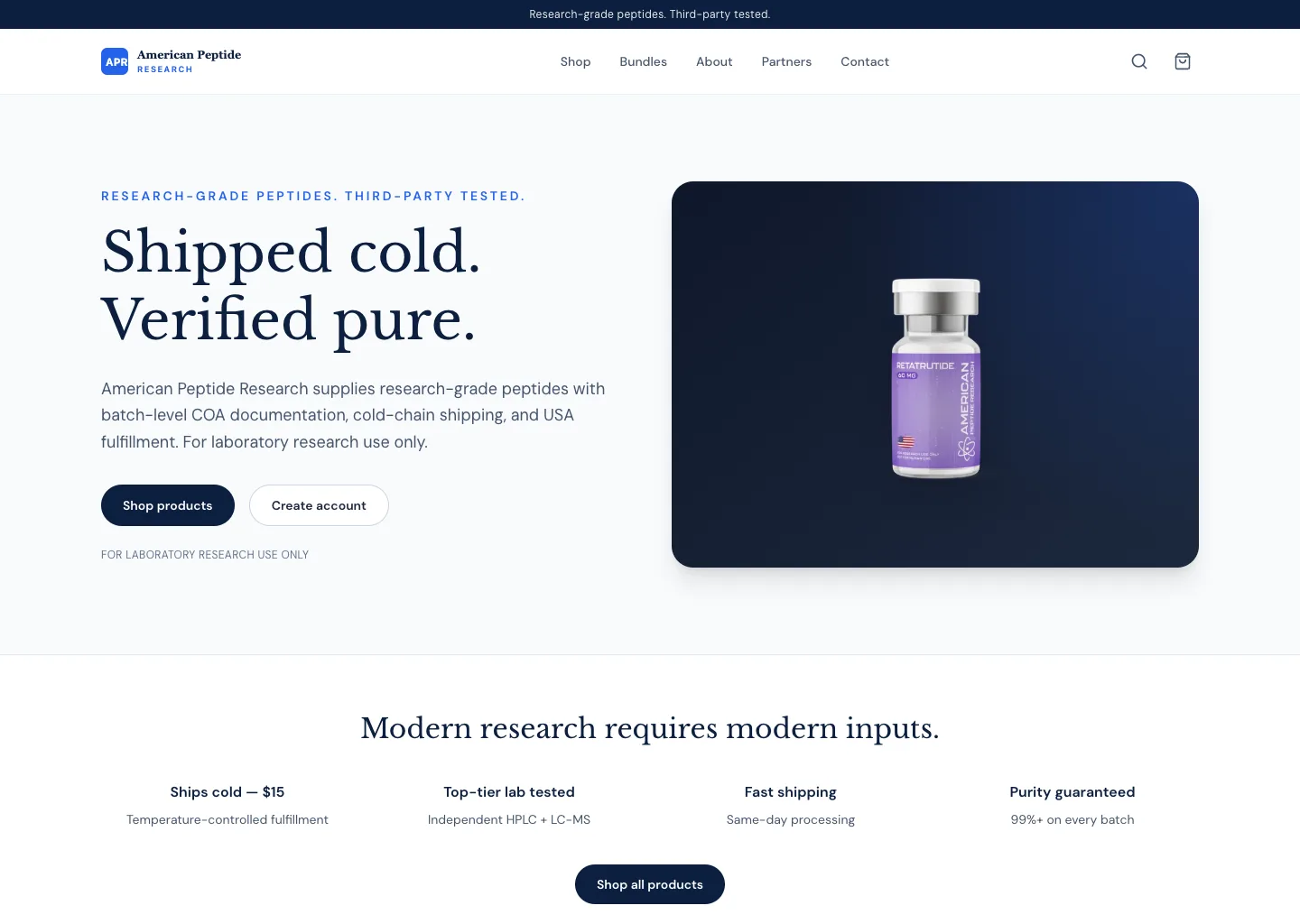 American Peptide Research live Peptide Forge storefront homepage